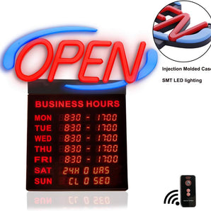 VZORA OPB-20 Premier Remote Bright Open Sign with Programmable Business Hours And Flashing Effects Open Signs For Business For Retail Restaurant Signs Red/Blue