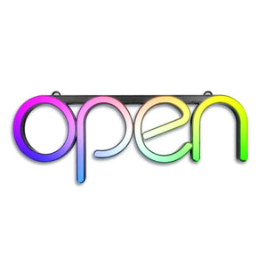 VZORA OP-60 Neon Open Sign, Multi-color RGB Neon Sign, LED Sign 16x6 inch, Ultra-Light with Time board and Hanging Chain, Remote Control for Business Retail Shop Store Restaurant Bar